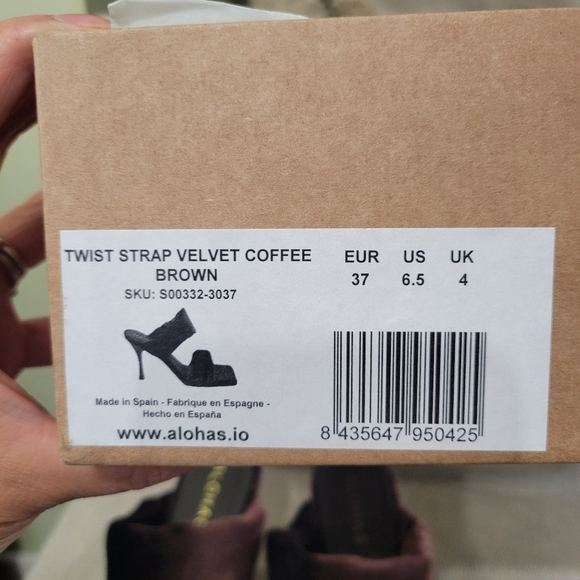 Alohas Twist Strap velvet sandals heels  Mule brown 37 6.5 - Picture 9 of 9
